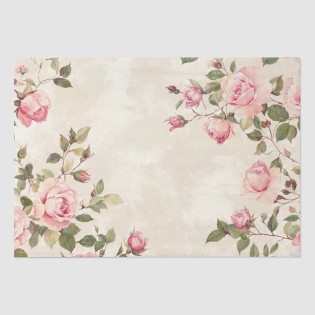 Papel De Seda Vintage Rosa Floral (Anverso)