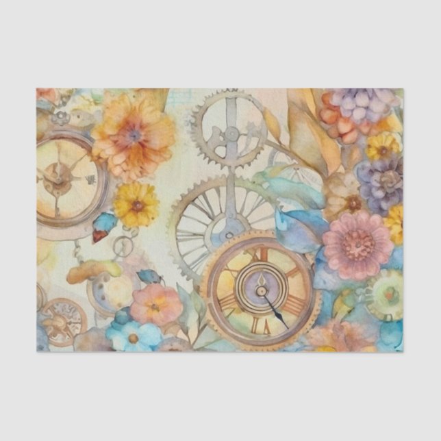 Papel De Seda Vintage Rosa Floral Steampunk (Anverso)