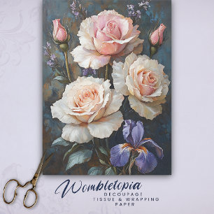 Papel De Seda Vintage Rubor Rosas & Iris Decoupage Art