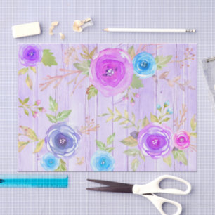 Papel De Seda Vintage rústico púrpura rosa color de agua floral 