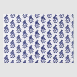Papel De Seda Vintage Sailor, Captain's Wheel Silhouette - Azul