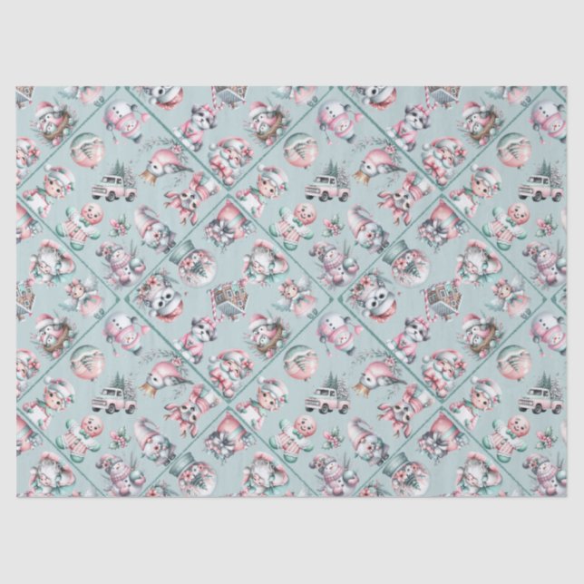 Papel De Seda Vintage Santa & Candy Cane Holiday (Anverso)