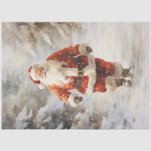 Papel De Seda Vintage Santa Claus caminando en un bosque nevado