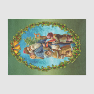 Papel De Seda Vintage Santa Claus con niños, juguetes y holly