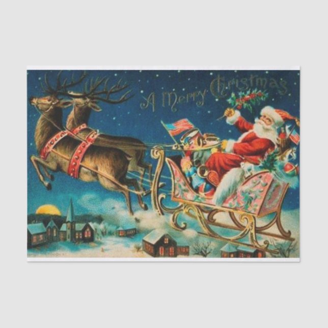 Papel De Seda Vintage Santa Claus Sleigh Navidades (Anverso)