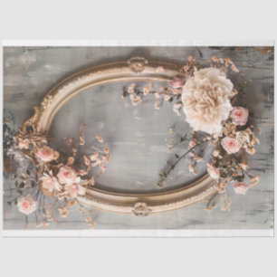 Papel De Seda Vintage, Shabby Chic, Marco Ovalado Ornate & Flora