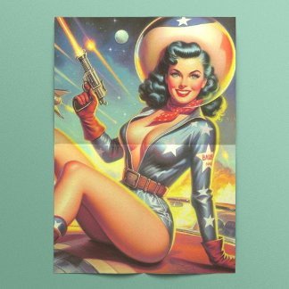 Papel De Seda Vintage Space Cowgirl Pin Up