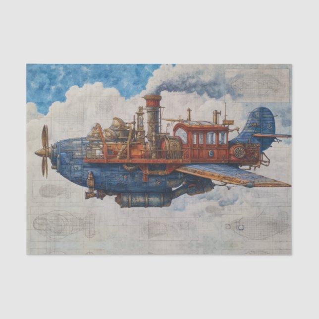 Papel De Seda Vintage Steampunk Airship (Anverso)
