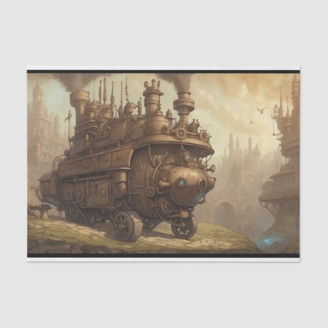 Papel De Seda Vintage Steampunk Engine Fantasy Ilustracion (Anverso)