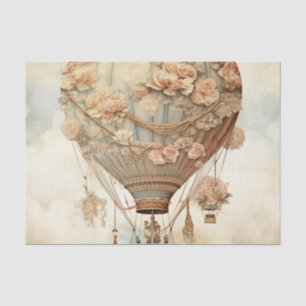 Papel De Seda Vintage Steampunk Floral Blue Hot Air Balloon (2)