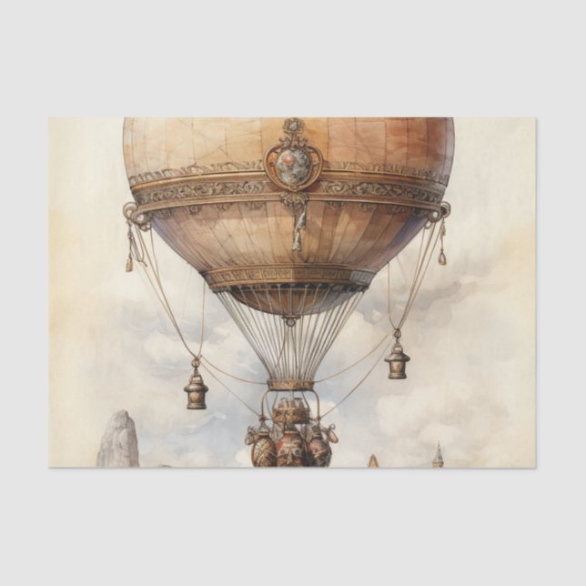 Papel De Seda Vintage Steampunk Hot Air Balloon (Anverso)