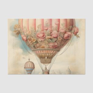 Papel De Seda Vintage Steampunk Pink Floral Hot Air Balloon