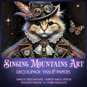 Papel De Seda Vintage Steampunk Tabby Cat Retrato Decoupage
