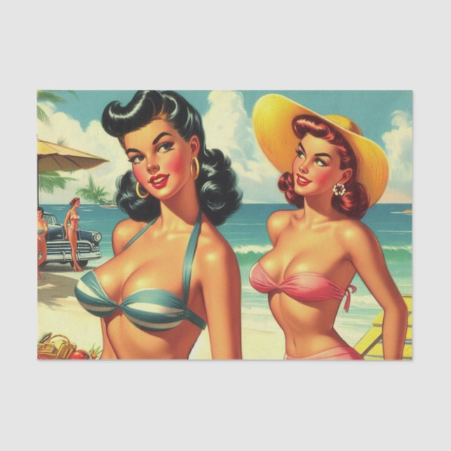 Papel De Seda Vintage Summer Beach Pin Ups (Anverso)