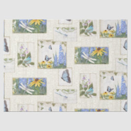 Papel De Seda Vintage Sunflower Blue Floral Mariposa Dragonfly
