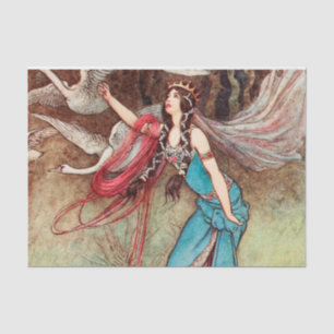 Papel De Seda Vintage Swan Princess Witch Decoupage Art