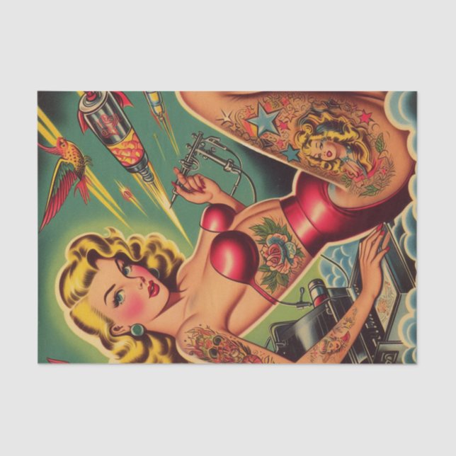 Papel De Seda Vintage Tattooed Pin Up (Anverso)