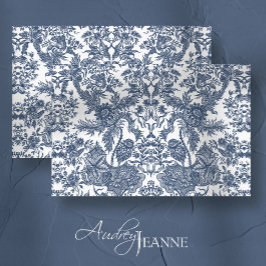 Papel De Seda Vintage Toile Floral Naval azul y blanco