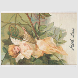 Papel De Seda Vintage Valentine Angel con Golden Harp
