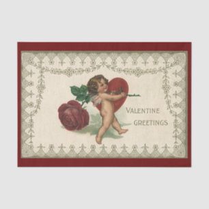 Papel De Seda Vintage Valentine Cherub, Rosa y corazón