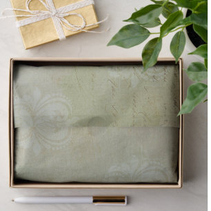 Papel De Seda Vintage Verde Humeante Damasco Desvanecido con Let