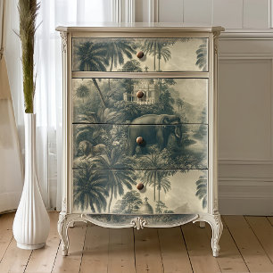 Papel De Seda Vintage Verde Salvia y Toile de Elefante en la Jun