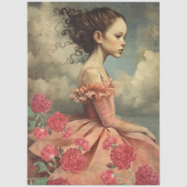 Papel De Seda Vintage Victorian Girl & Red Cabbage Roses