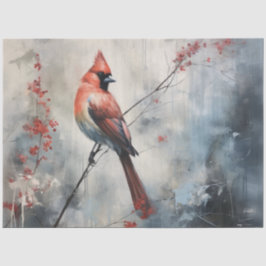 Papel De Seda Vintage Watercolor Red Cardinal Holiday Decoupage 
