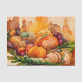 Papel De Seda Vintage Watercolor Thankding Pumpkin Harvest
