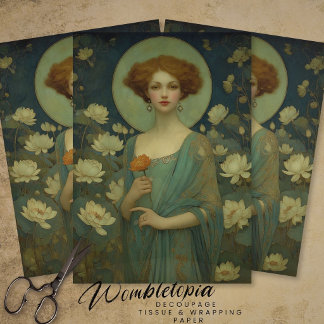 Papel De Seda Vintage Waterlily Lady Portrait Art Nouveau Style