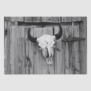 Papel De Seda Vintage Western Bull Skull Country Blanco Y Negro