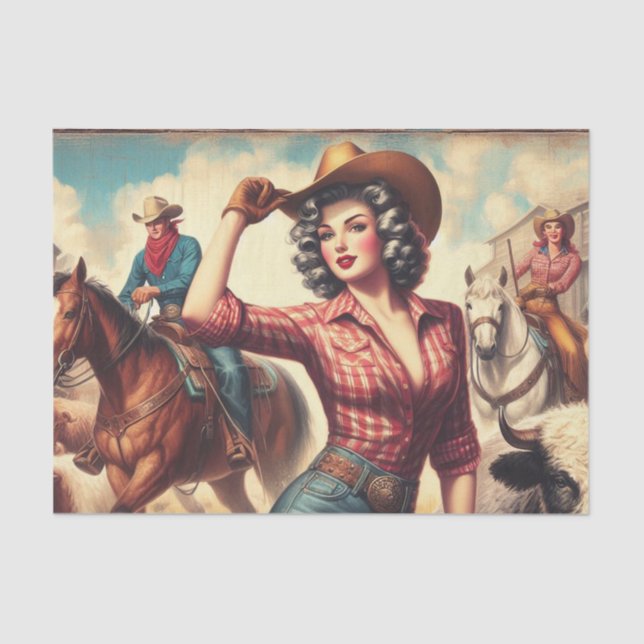 Papel De Seda Vintage Western Cowgirl (Anverso)