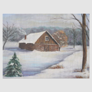 Papel De Seda Vintage Winter Cabin Scene II