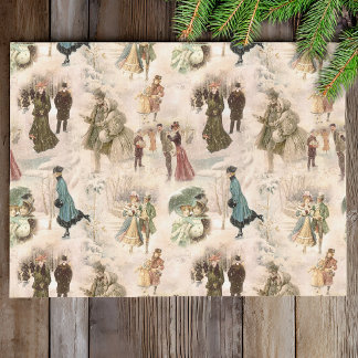 Papel De Seda Vintage Winter Fun Snow Scenes una escena de nieve