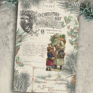 Papel De Seda Vintage Winter Pine Father Christmas Ephemera