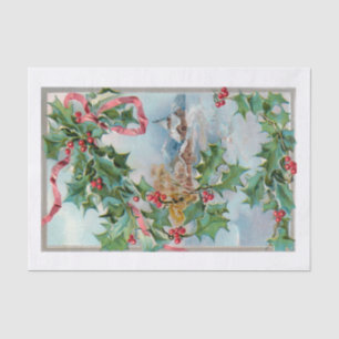 Papel De Seda Vintage Winter Rural Village and Navidades Holly