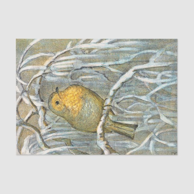 Papel De Seda Vintage Winter Songbird Bird Antigüedad (Anverso)