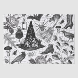 Papel De Seda Vintage Witch Floral Halloween Ephemera