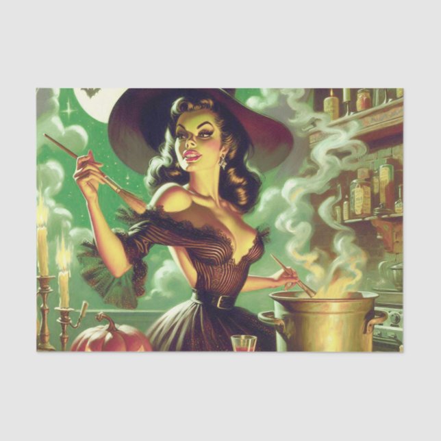 Papel De Seda Vintage Witch Halloween Pin Up (Anverso)