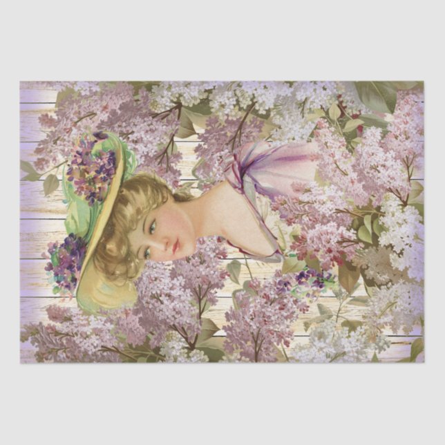 Papel De Seda Vintage Woman in Lilacs Decoupage (Anverso)