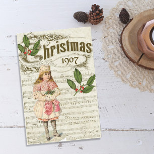 Papel De Seda Vintage Xmas 1907 Chica Hoja Craft Music Decoupage