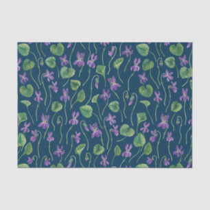Papel De Seda Violetas acuarela sobre azul