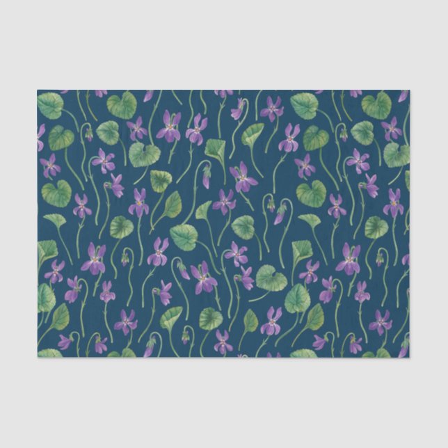 Papel De Seda Violetas acuarela sobre azul (Anverso)