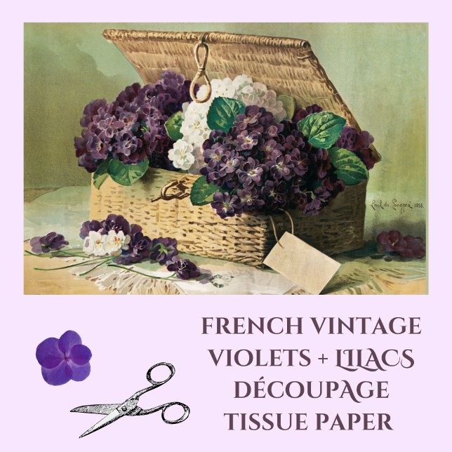 Papel De Seda Violetas de época y desorden floral francés Lilacs (Lovely French vintage design violets and lilacs decoupage tissue paper)