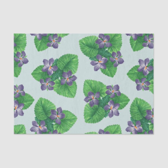 Papel De Seda Violetas en azul de vidrio marino (Anverso)
