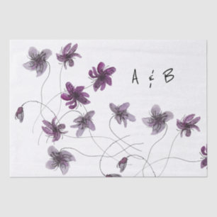 Papel De Seda Violetas Silvestres Aquarela Monograma Pintado a M