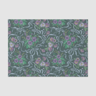 Papel De Seda Violetas Victorianas Antiguas Cintas Azules