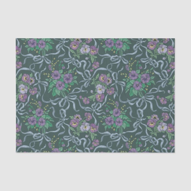 Papel De Seda Violetas Victorianas Vintage Cintas Azules (Anverso)