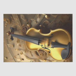 Papel De Seda Violin De Oro Vintage Sobre Cables Musicales De Or
