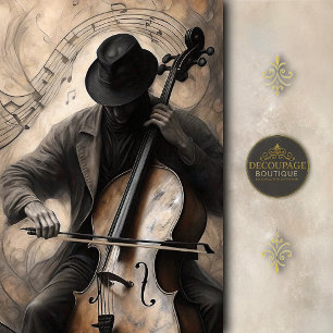 Papel De Seda Violinista en la sombra con decoupage de notas mus